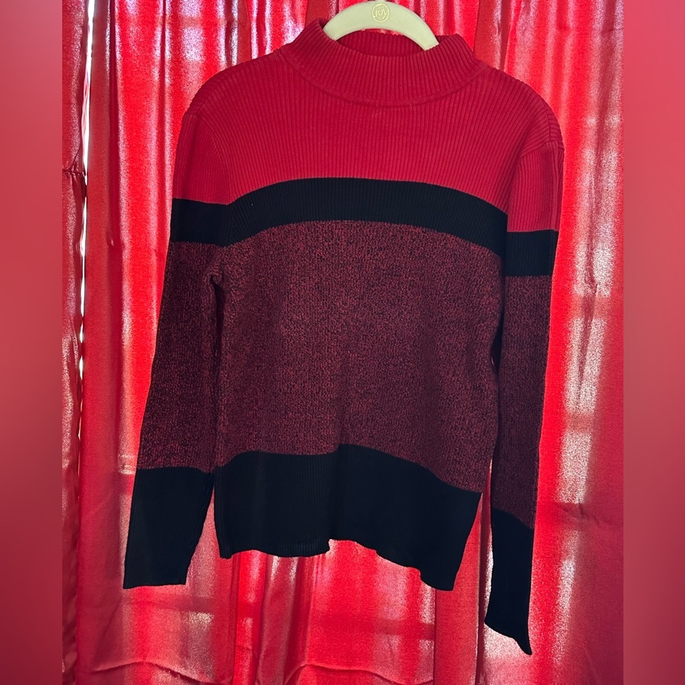 Karen Scott Red and Black Crew Neck Sweater